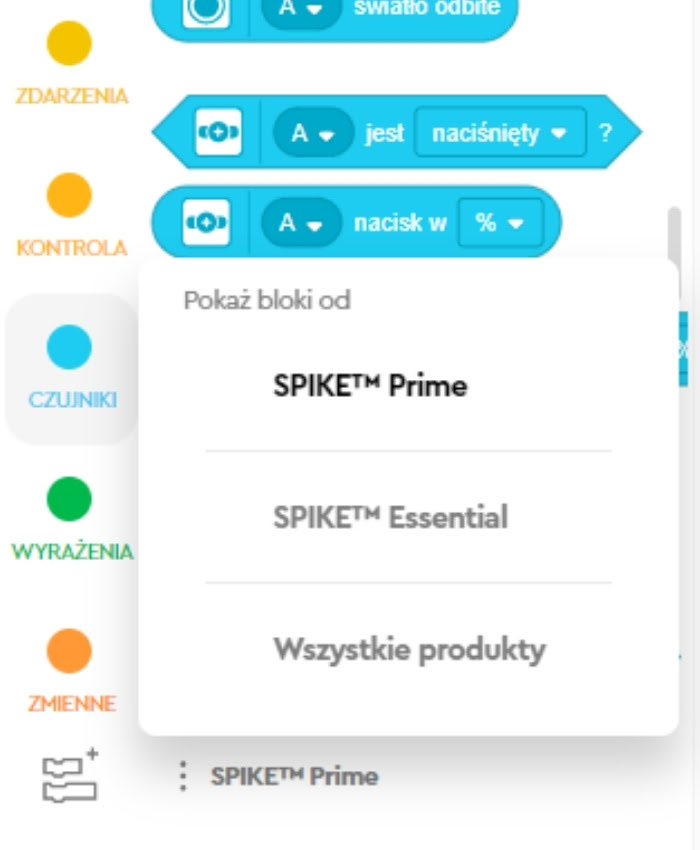 Aplikacja LEGO SPIKE opcja i rozszerzenia