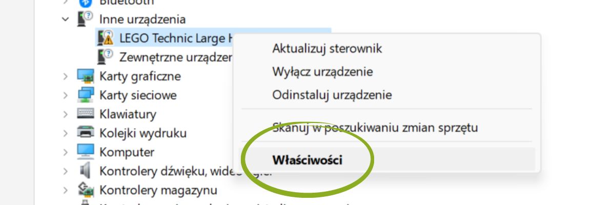 Ręczna instalacja sterownika hub SPIKE