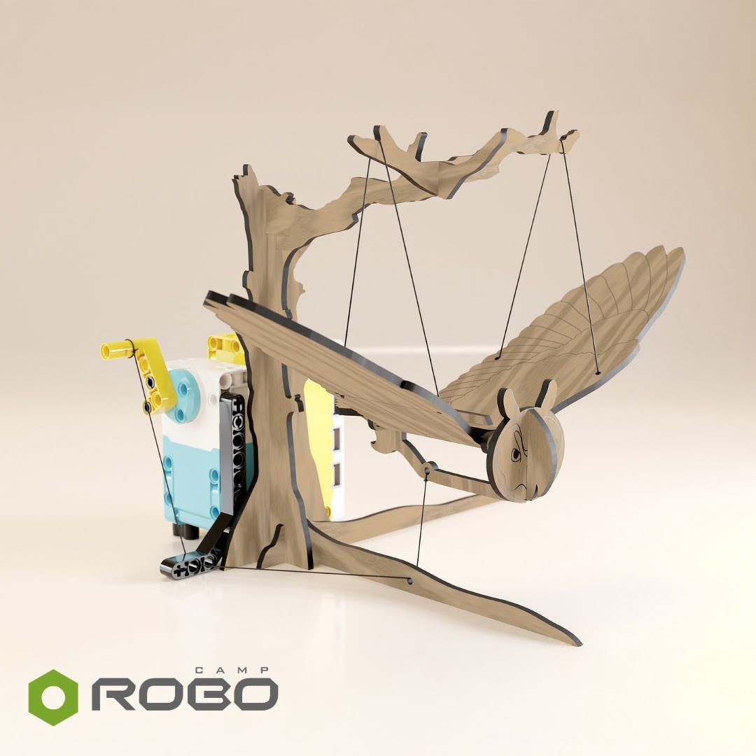 RoboCamp LEGO SPIKE Prime Flying Owl with laser-cut parts